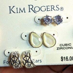 NWT Kim‎ Rogers Silver Tone Earring Trio